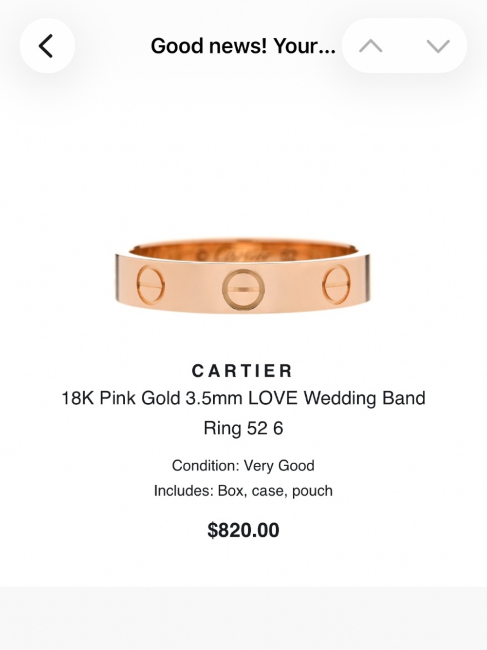 Cartier 18k Rose Gold LOVE ring
